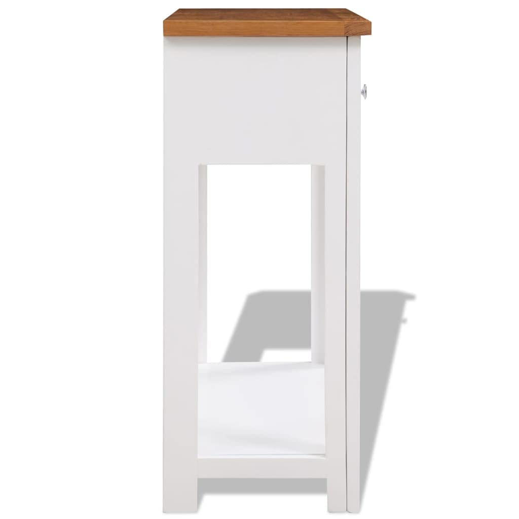 Solid Oak Wood Console Table with Drawers and Shelf T81715