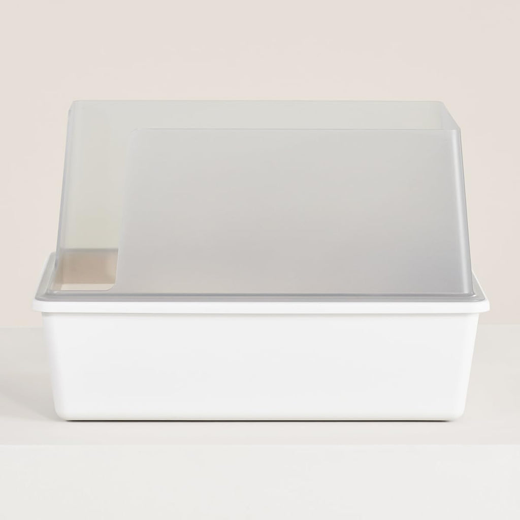 High Sided Cat Litter Box Open Top Anti-Stick Plastic White/Gray I607
