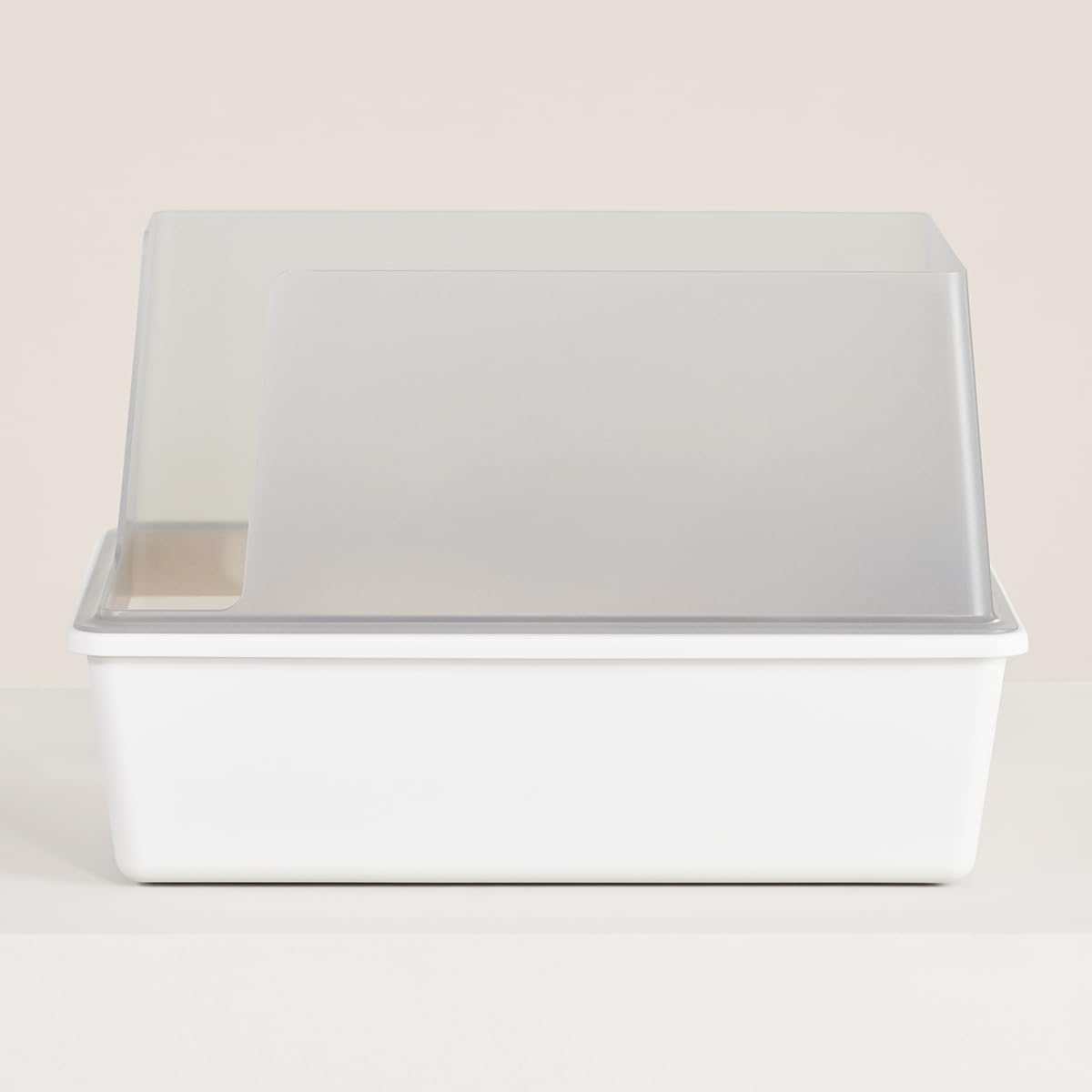 High Sided Cat Litter Box Open Top Anti-Stick Plastic White/Gray I607