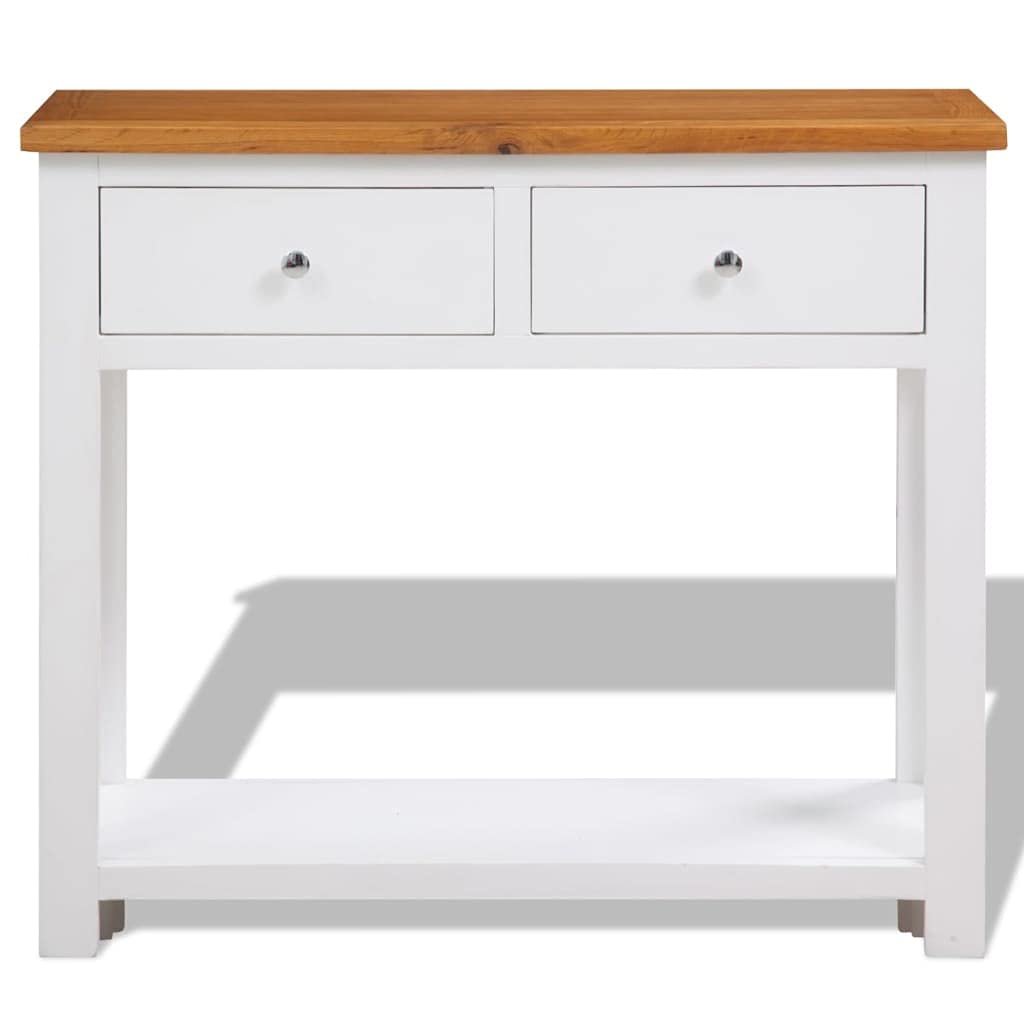 Solid Oak Wood Console Table with Drawers and Shelf T81715