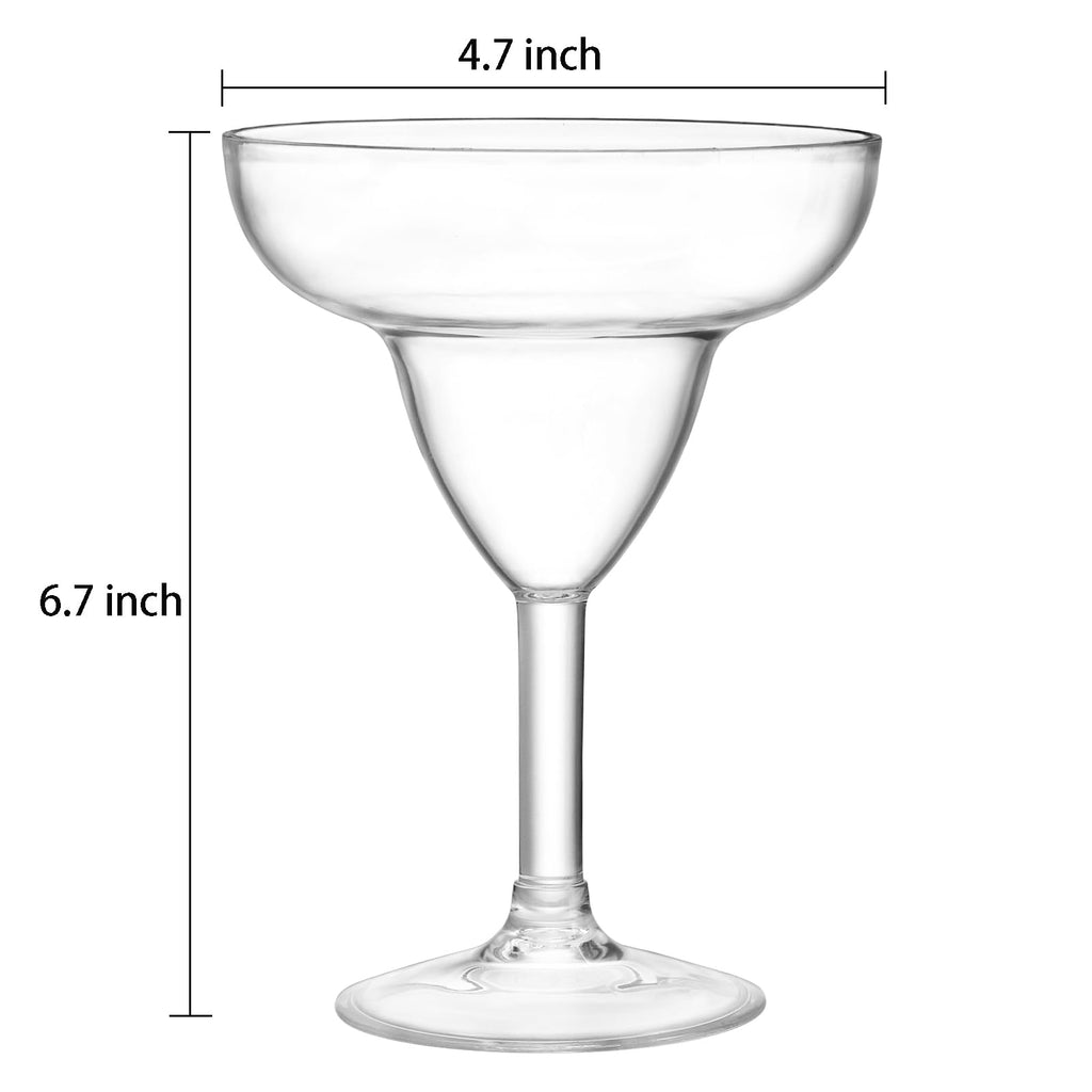 Set of 6 Plastic Margarita Glasses, 12 oz Unbreakable Clear A595