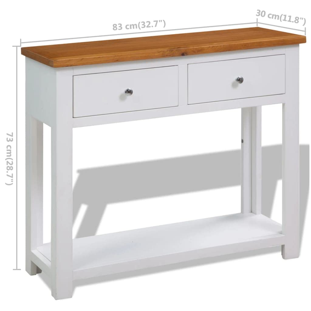 Solid Oak Wood Console Table with Drawers and Shelf T81715
