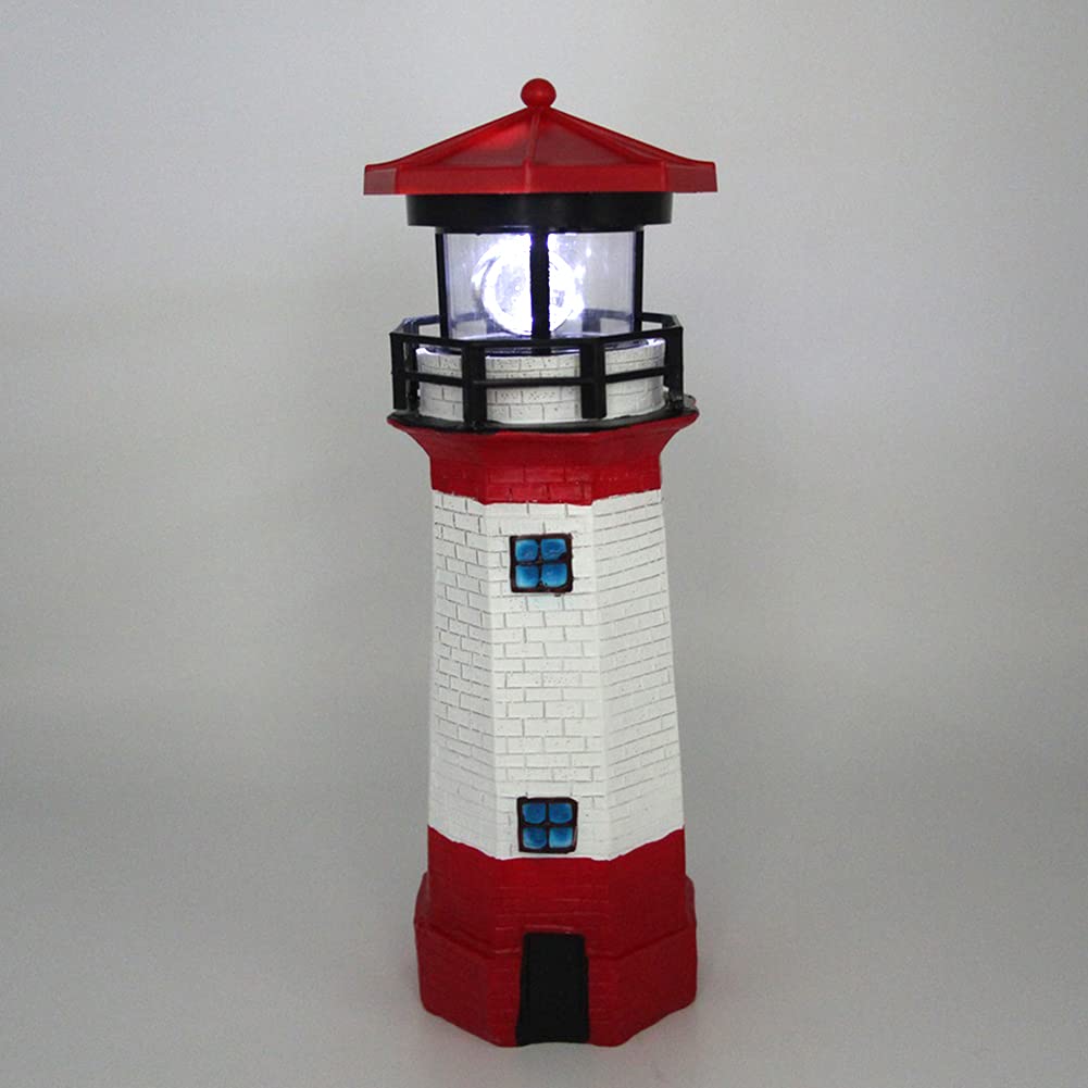 Solar Lighthouse Outdoor Decor with Rotating Beacon W73979
