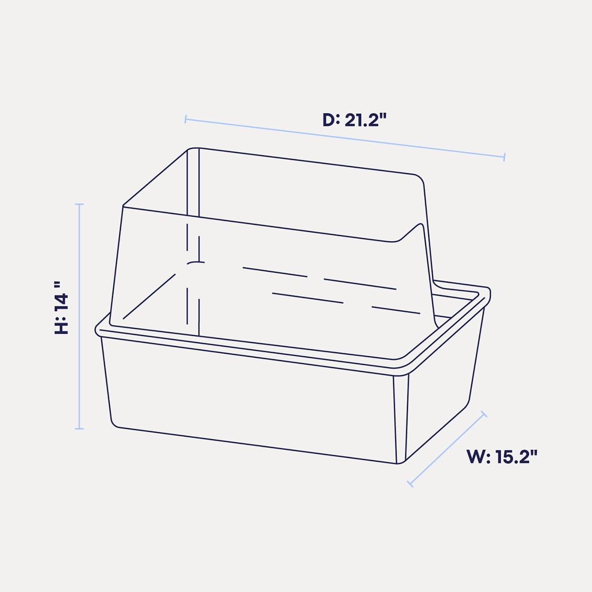 High Sided Cat Litter Box Open Top Anti-Stick Plastic White/Gray I607