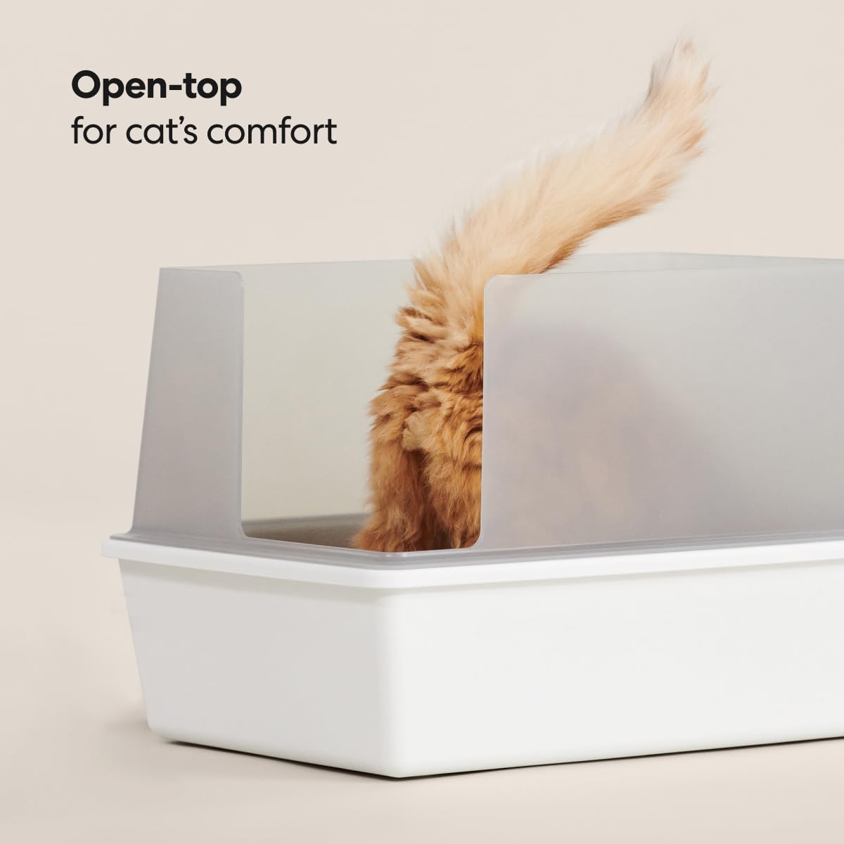 High Sided Cat Litter Box Open Top Anti-Stick Plastic White/Gray I607