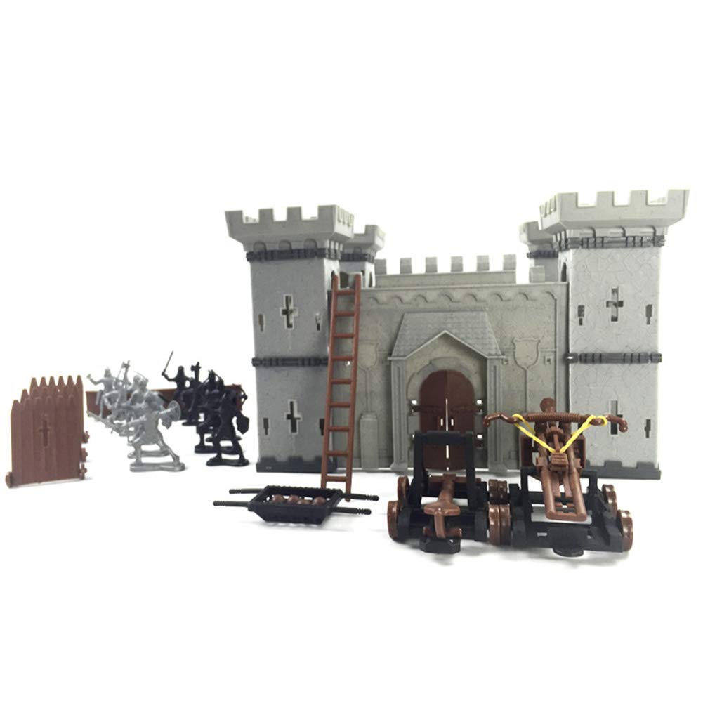 Medieval Castle Knights Action Figure Toy Playset with Catapult and Horse-Drawn Carriage D3254