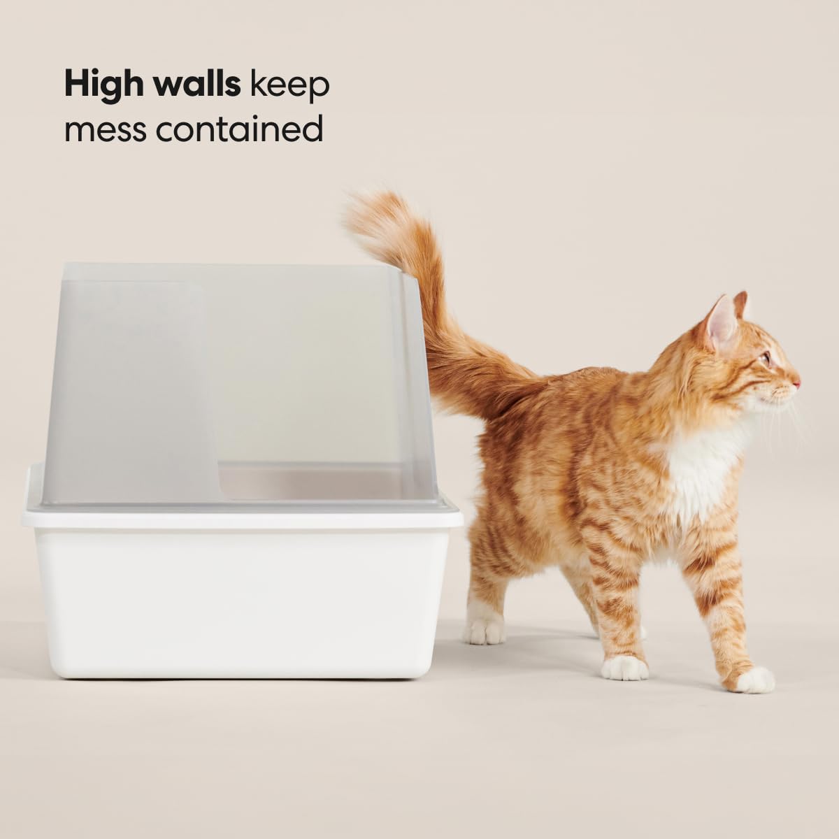 High Sided Cat Litter Box Open Top Anti-Stick Plastic White/Gray I607