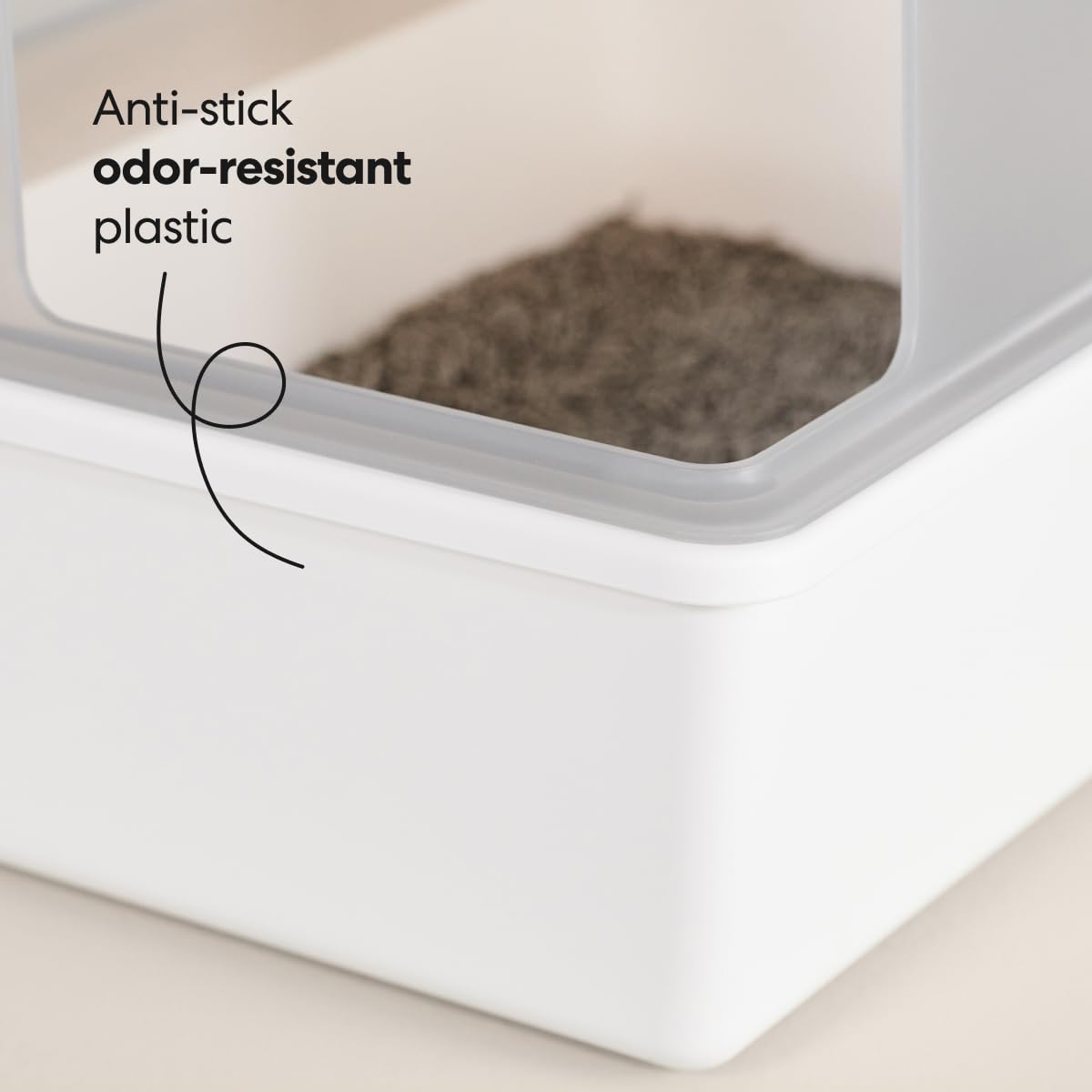 High Sided Cat Litter Box Open Top Anti-Stick Plastic White/Gray I607