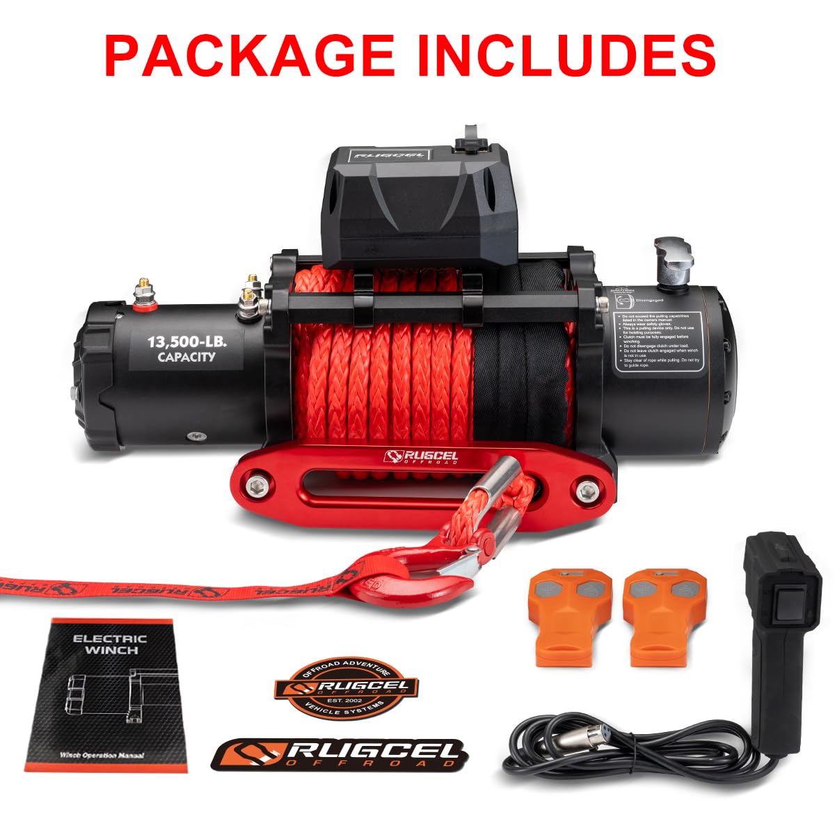 13500lb Waterproof 12V Synthetic Rope Electric Truck Winch J42513