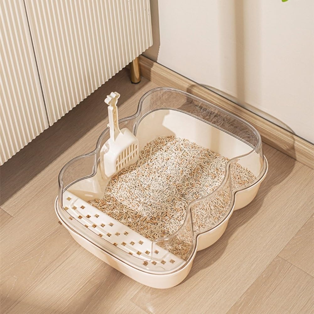 Extra Large Semi-Closed Cat Litter Box with Scoop Pink H1760