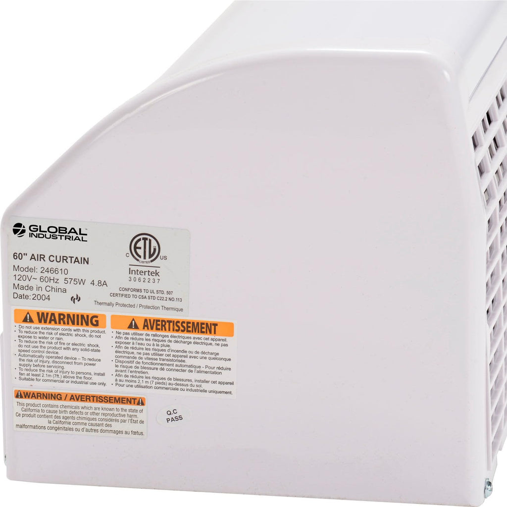 Unheated Air Curtain with Remote Control, 60"W, 1/3 HP Q617