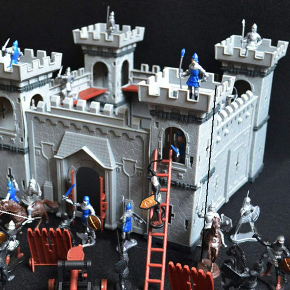 Medieval Castle Knights Action Figure Toy Playset with Catapult and Horse-Drawn Carriage D3254