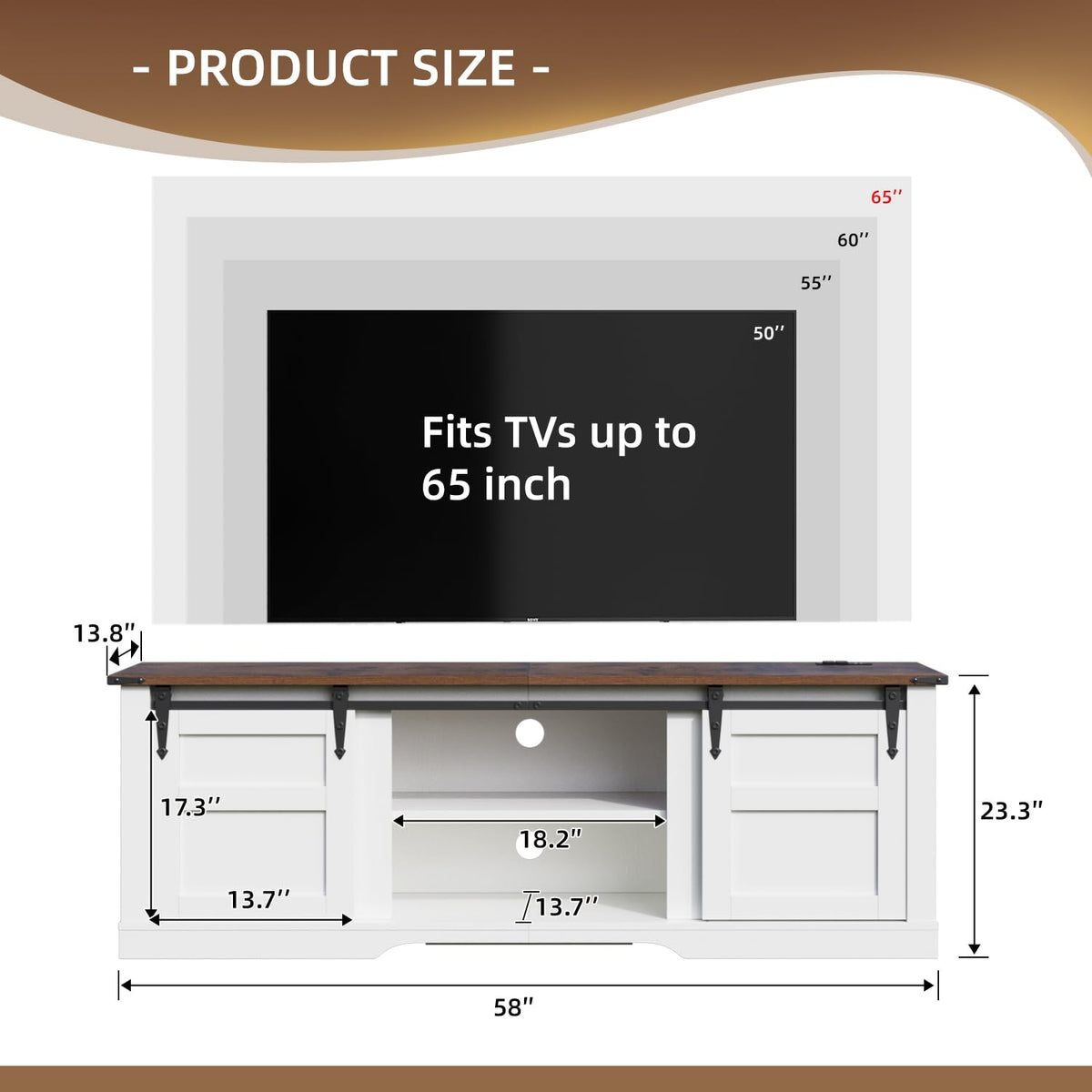 58" Farmhouse TV Stand with Sliding Barn Doors and Storage Cabinets Q53264