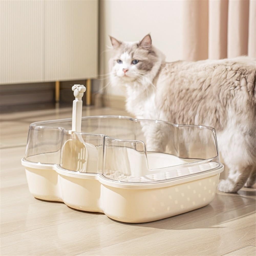 Extra Large Semi-Closed Cat Litter Box with Scoop Pink H1760