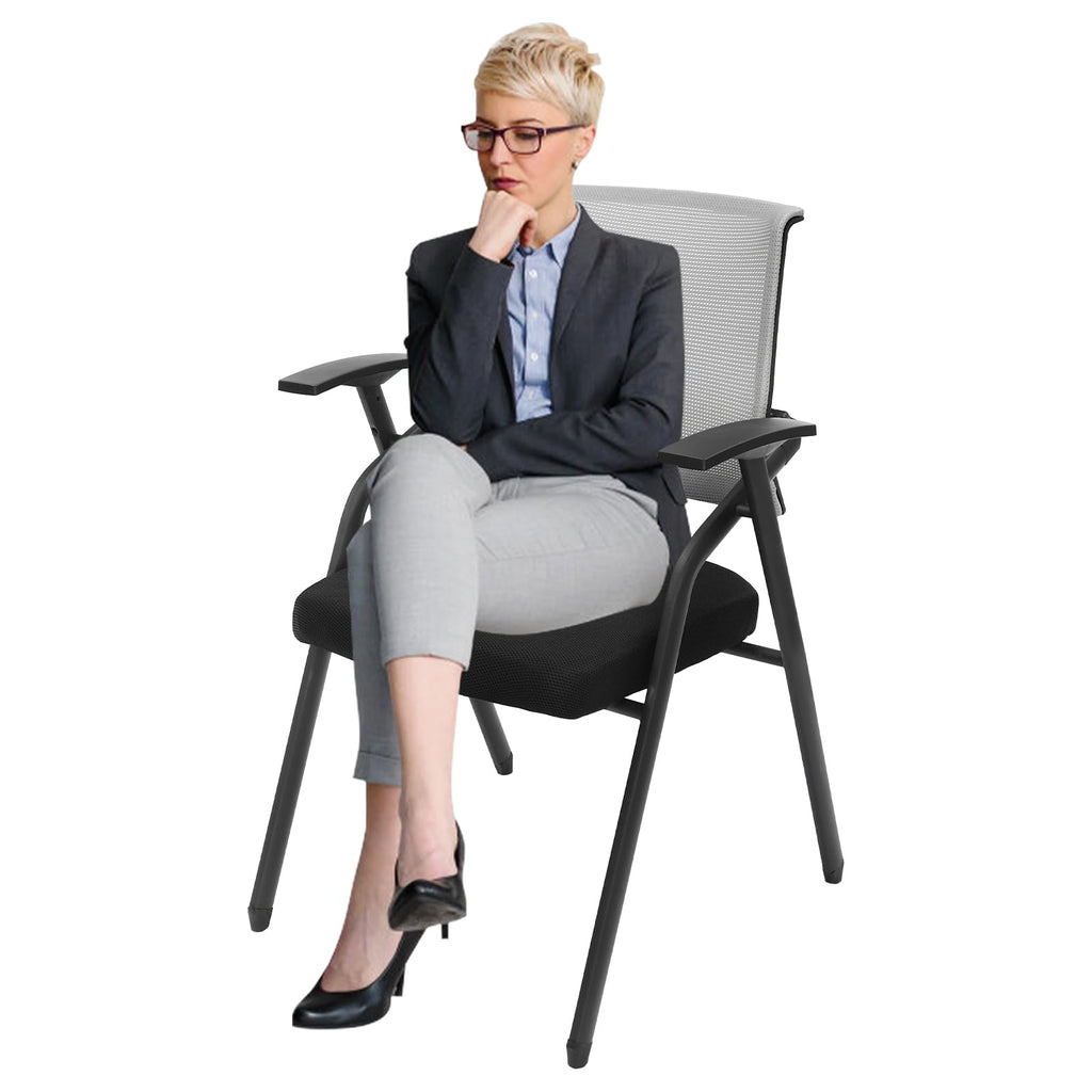 Grey Stackable Folding Mesh Office Chair with Arms Y662