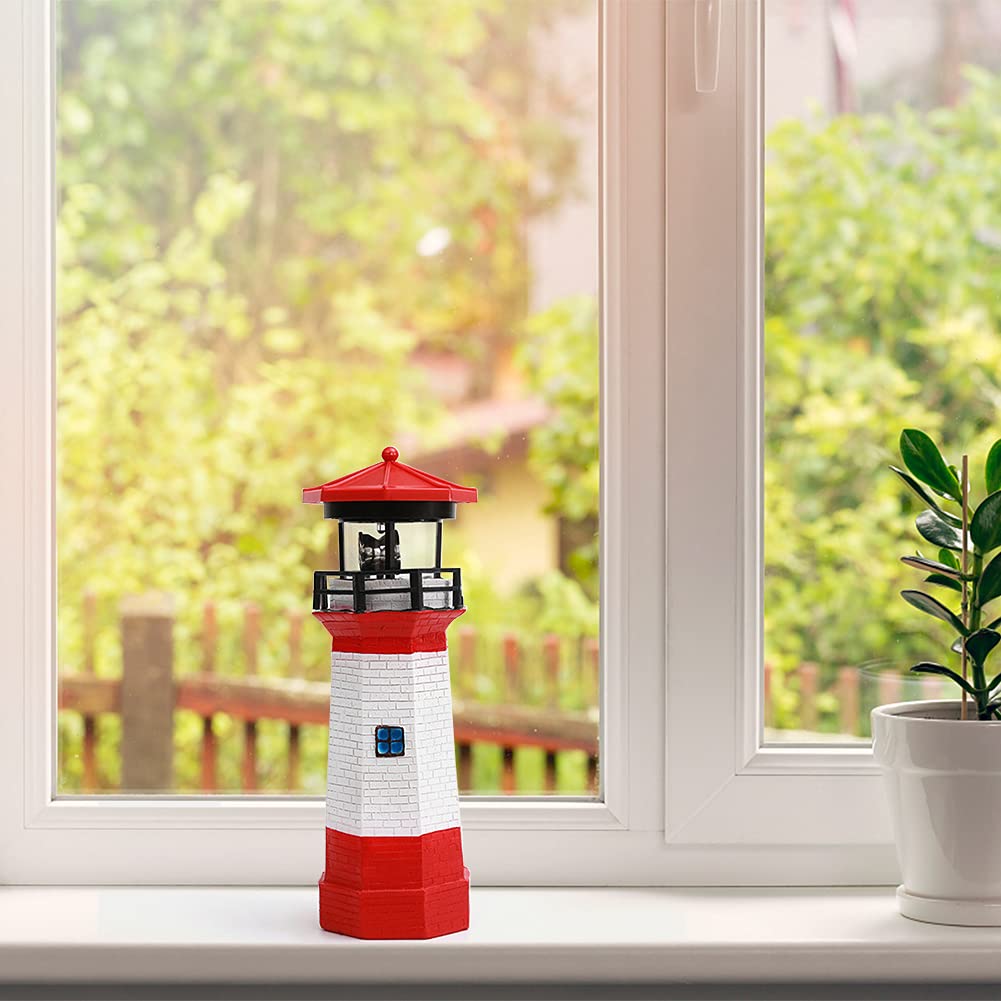 Solar Lighthouse Outdoor Decor with Rotating Beacon W73979