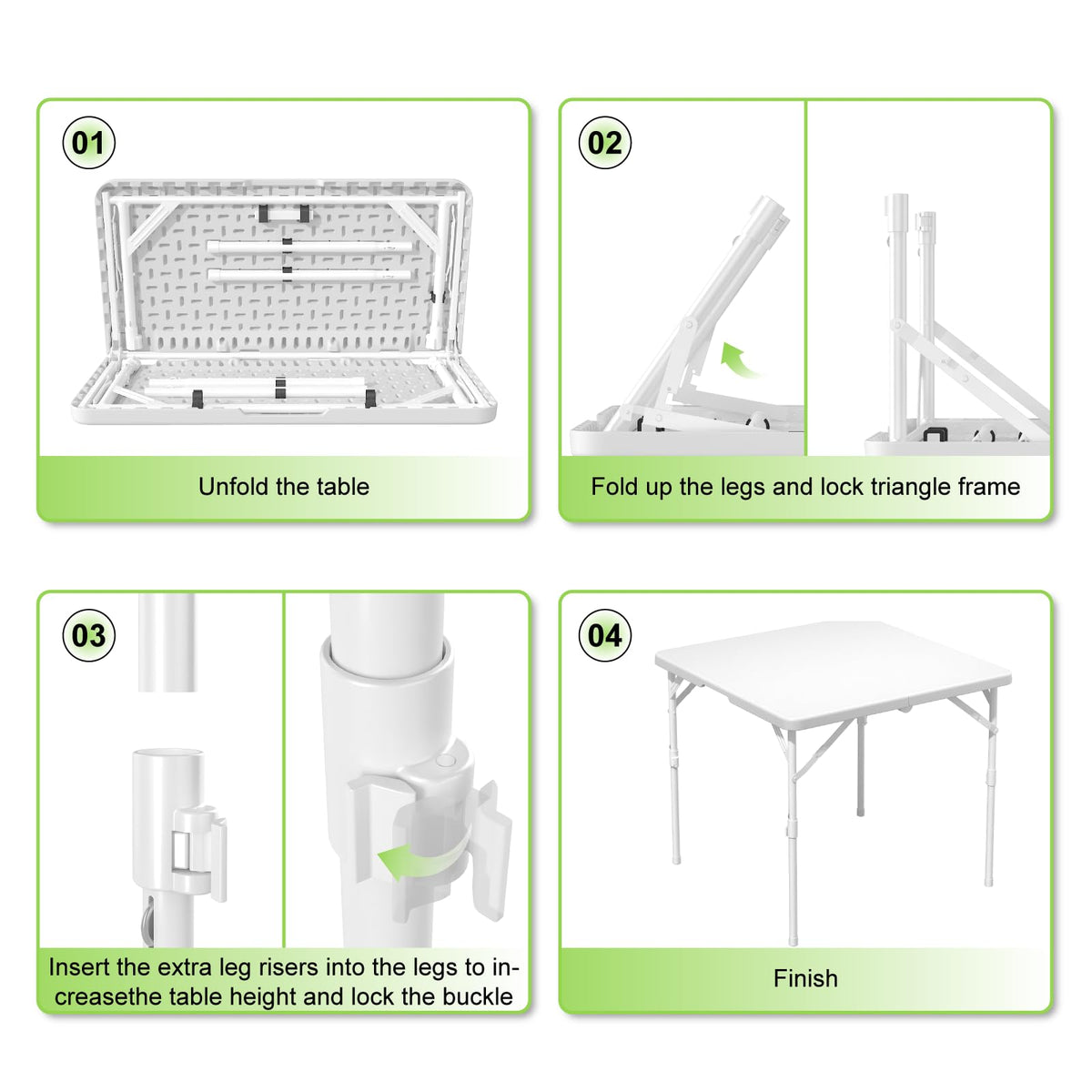 34" White Square Folding Plastic Table with Carrying Handle Q394