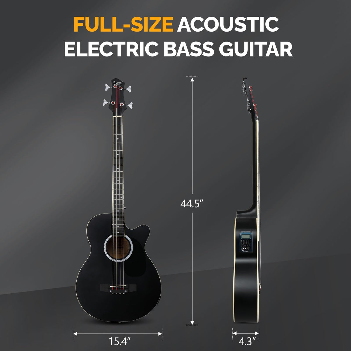 Full Size 4 Strings Acoustic Electric Bass Guitar Kit Matte Black H570