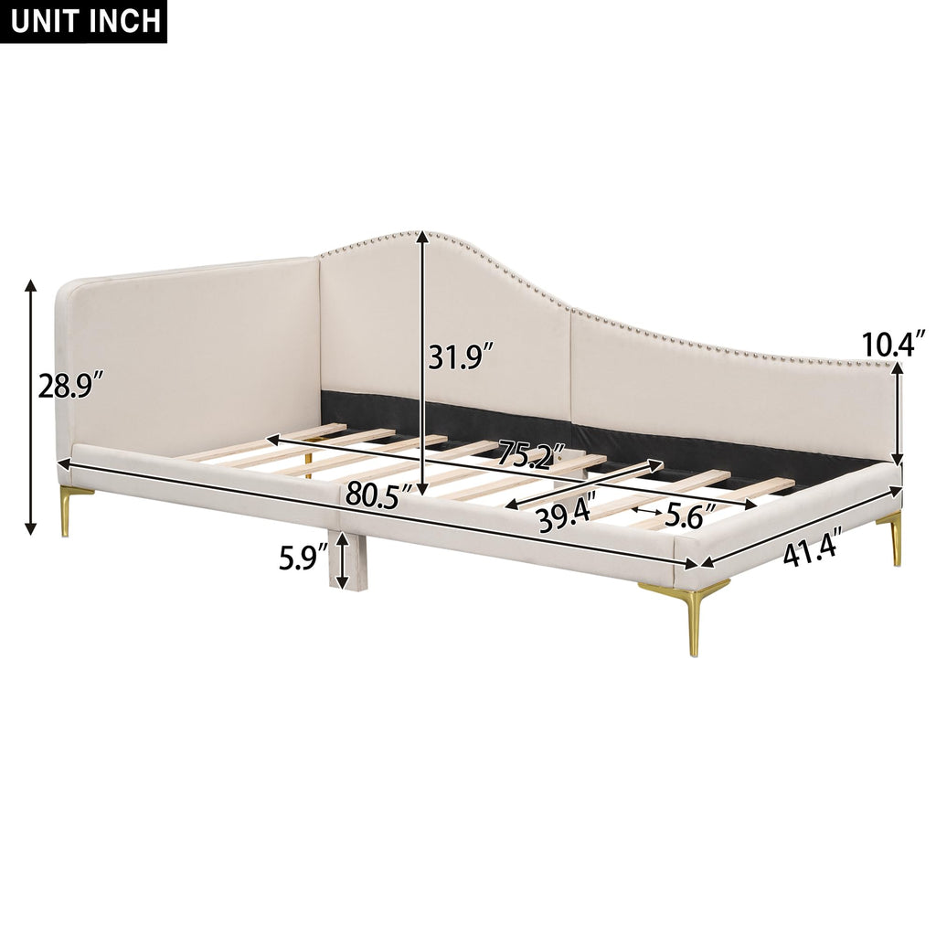Twin Size Beige Linen Upholstered Daybed with Headboard P250