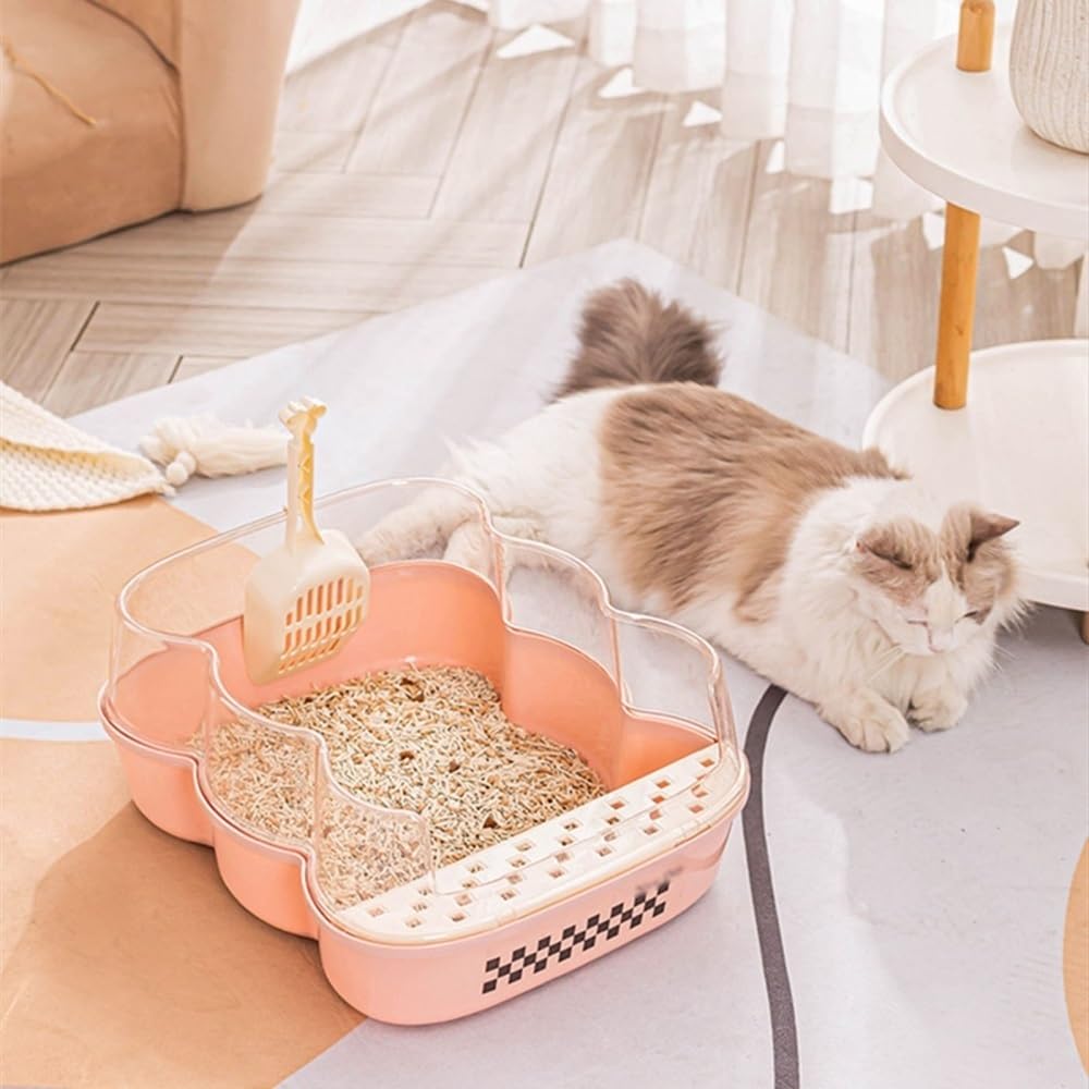 Extra Large Semi-Closed Cat Litter Box with Scoop Pink H1760
