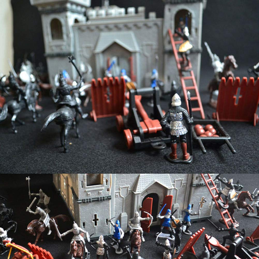 Medieval Castle Knights Action Figure Toy Playset with Catapult and Horse-Drawn Carriage D3254