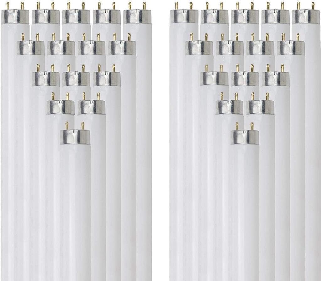 24 Inch T8 Fluorescent Tube Light Bulb 17W 1400 Lumens 3000K Soft White G13 Medium Bi-Pin Base 2 Foot Straight Linear Lamp Pack of 30 K31471