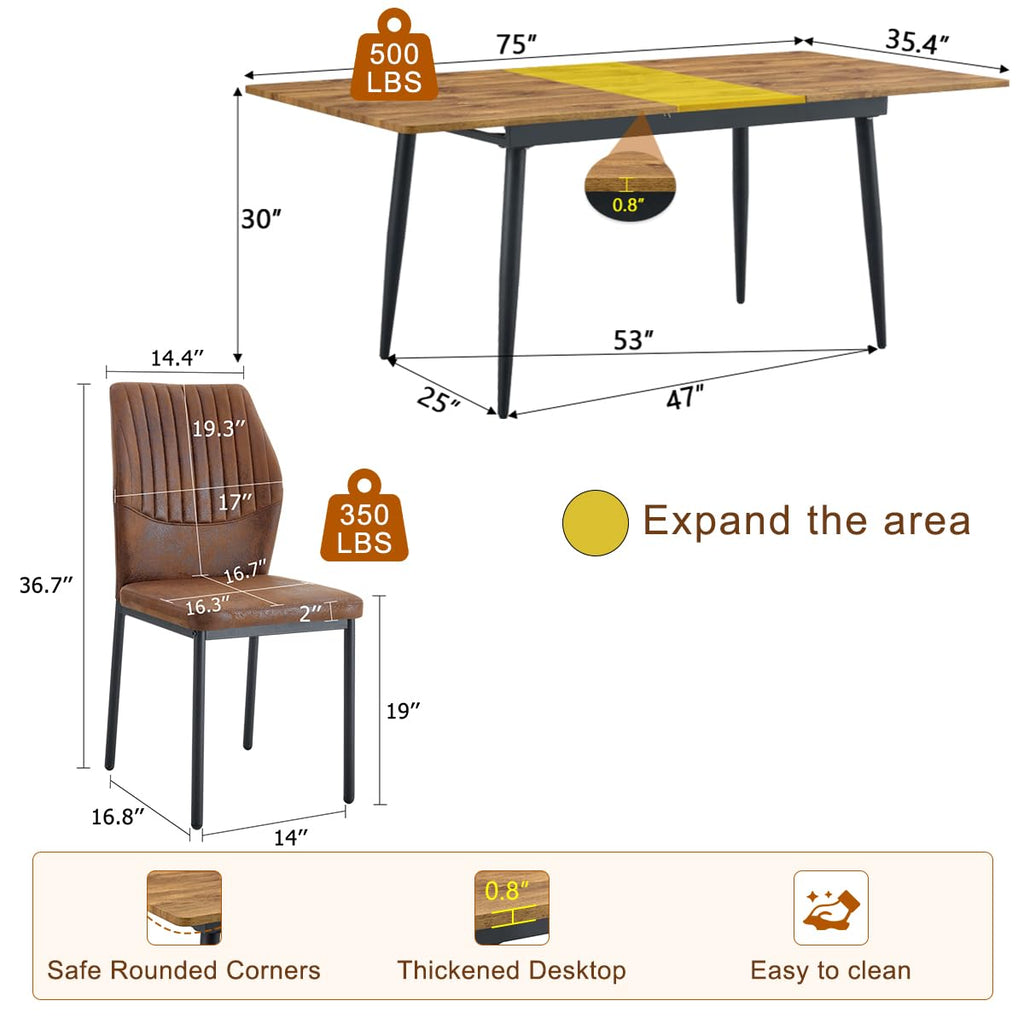 Extendable Dining Table Set for 8 Wood Upholstered Chairs L869