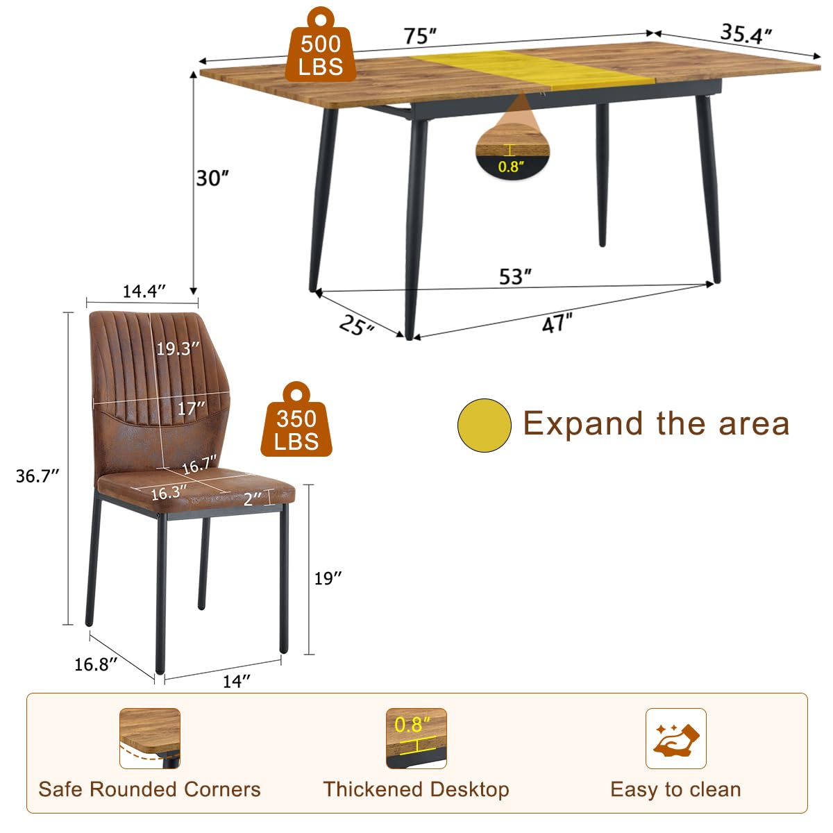 Extendable Dining Table Set for 8 Wood Upholstered Chairs L869