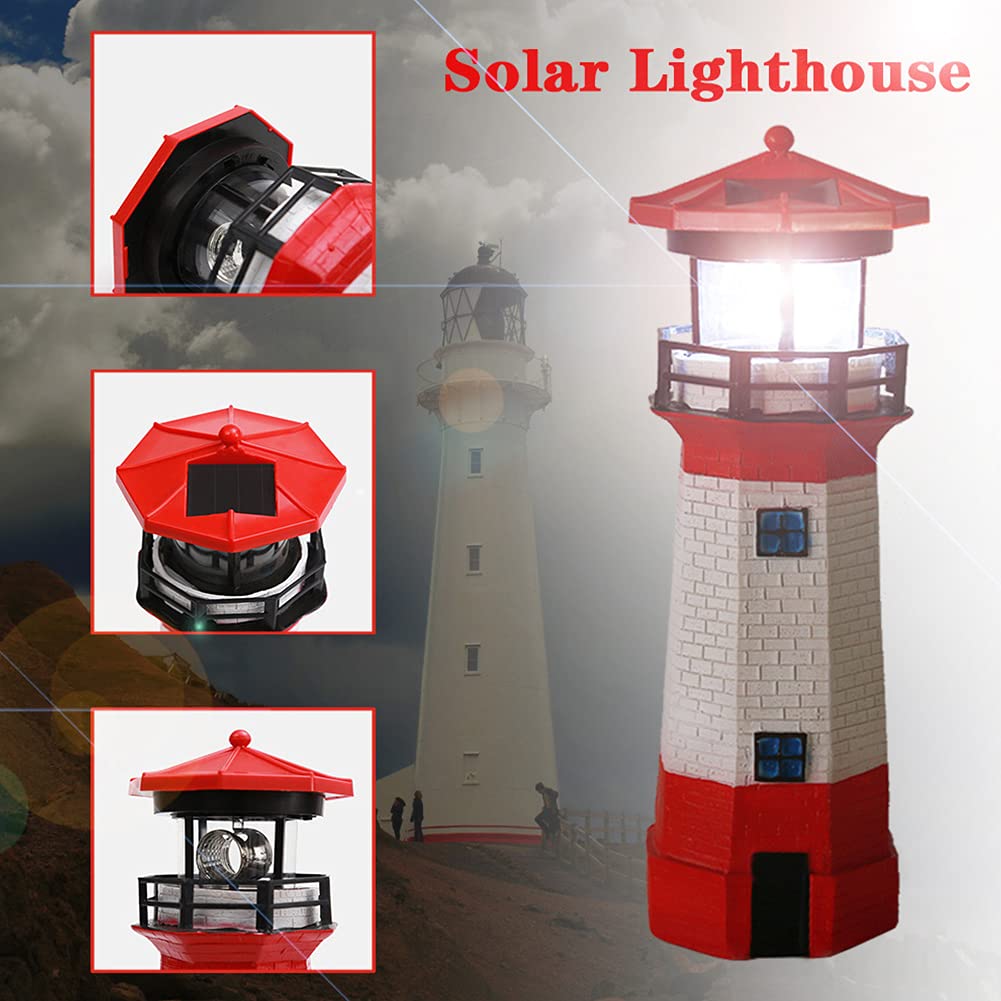 Solar Lighthouse Outdoor Decor with Rotating Beacon W73979