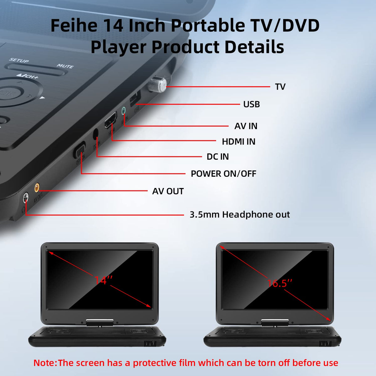 16.5" Portable TV/DVD Player Combo with 14.0" HD Swivel Screen A6290