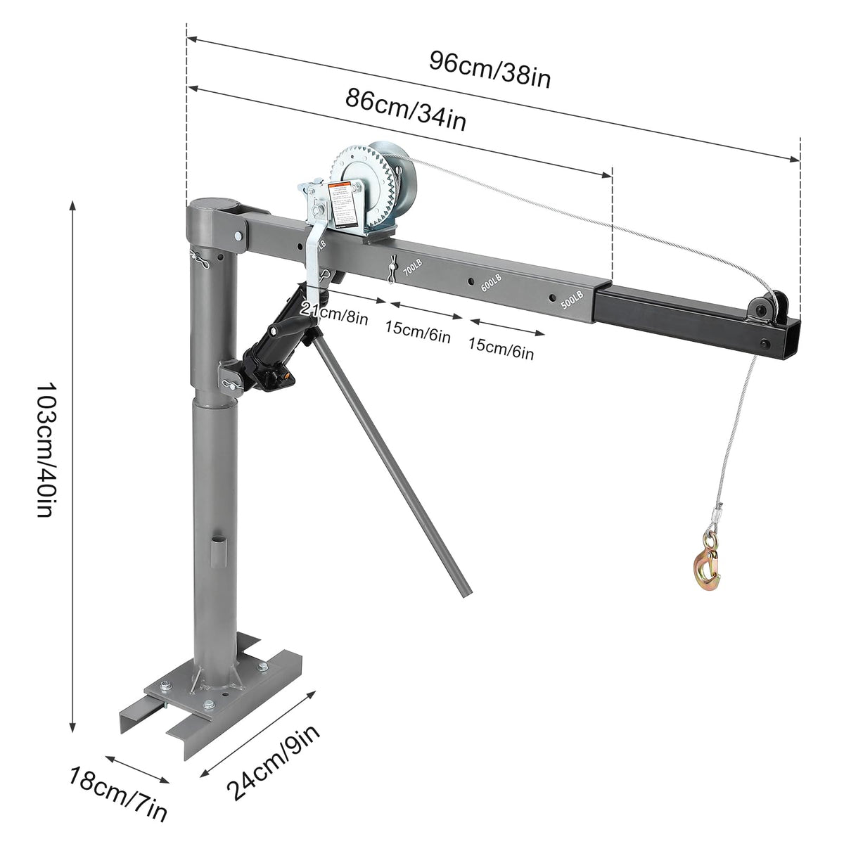 1000 Lbs Hydraulic Pickup Truck Crane Hoist with Manual Winch I604034