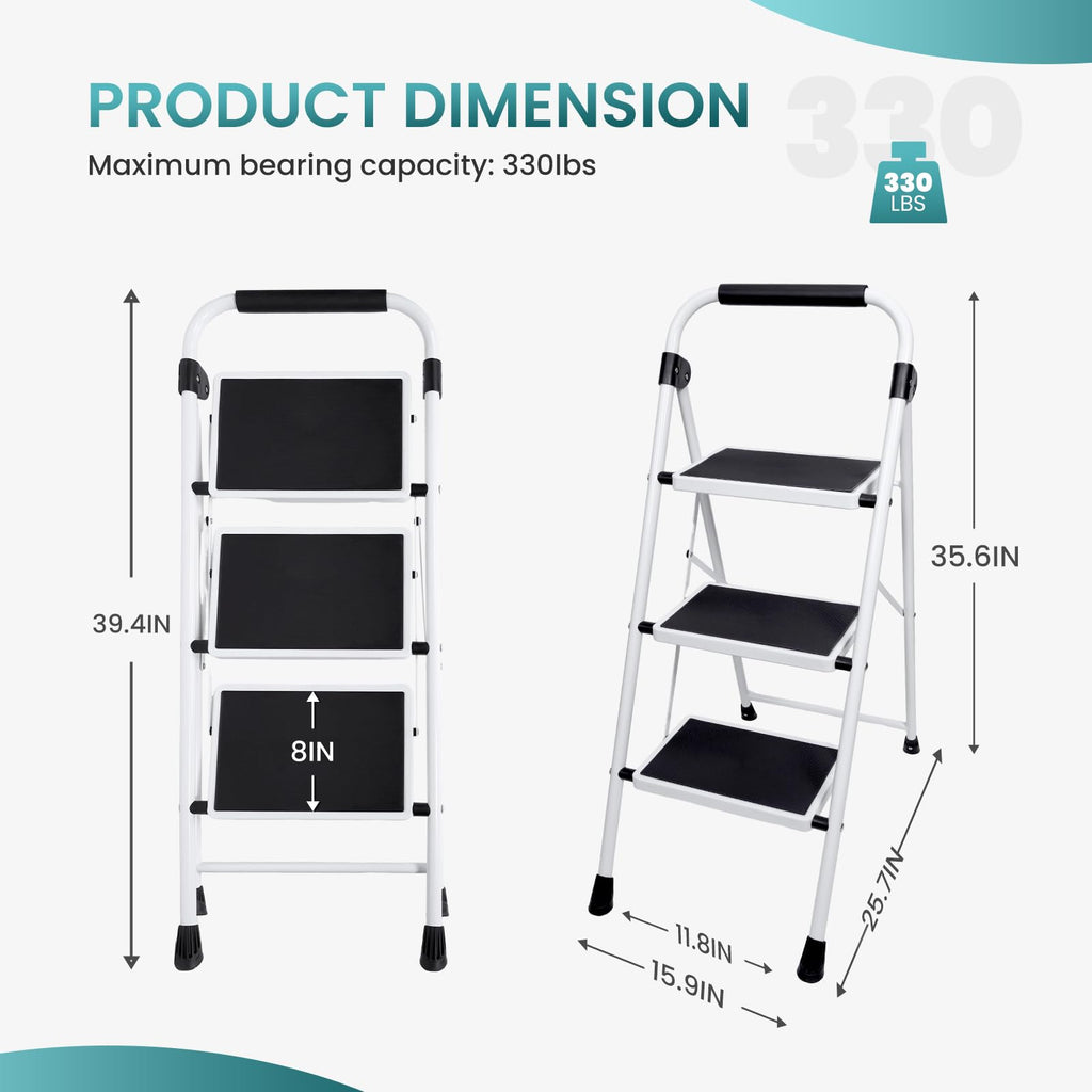 3 Step Ladder with Anti-Slip Pedal & Handrail B83353