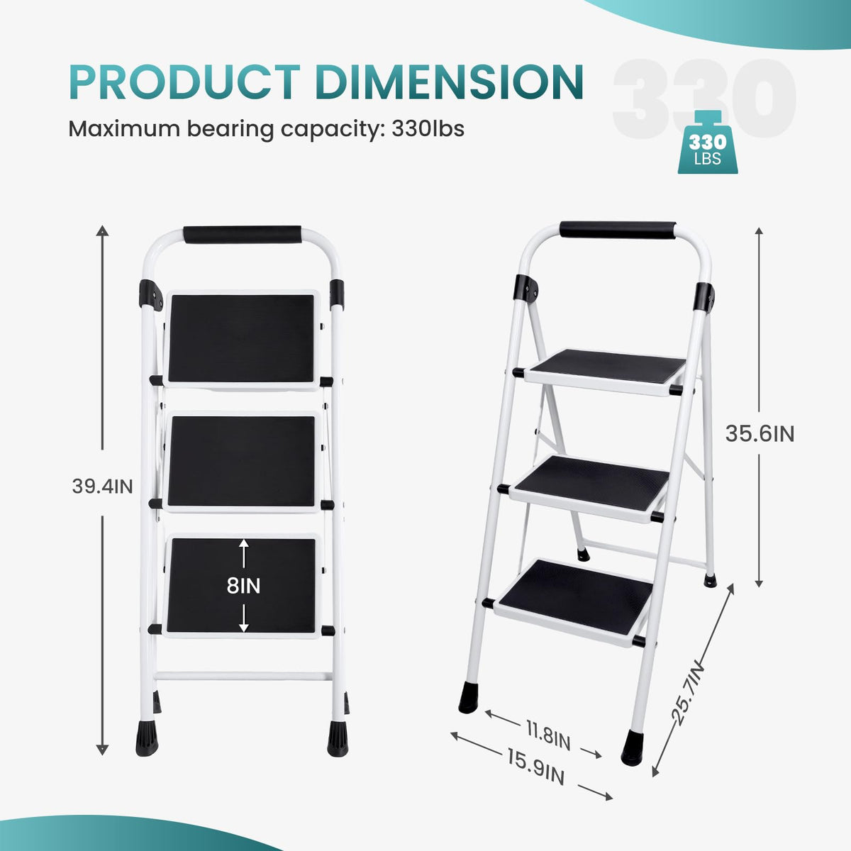 3 Step Ladder with Anti-Slip Pedal & Handrail B83353