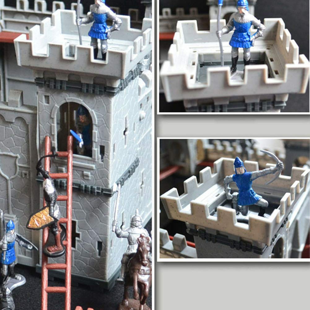 Medieval Castle Knights Action Figure Toy Playset with Catapult and Horse-Drawn Carriage D3254