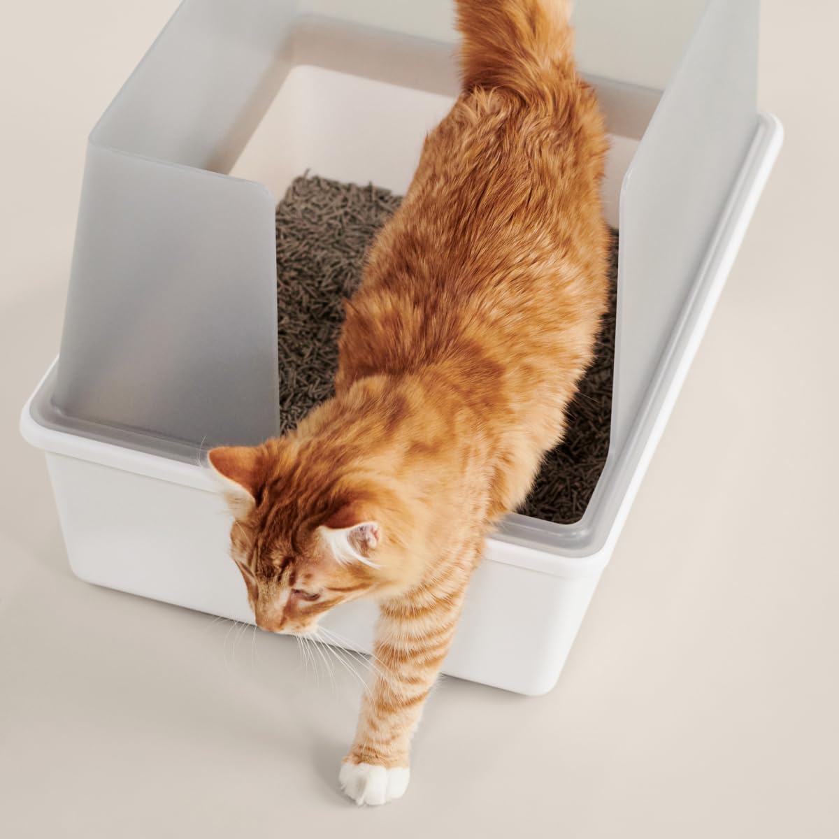 High Sided Cat Litter Box Open Top Anti-Stick Plastic White/Gray I607