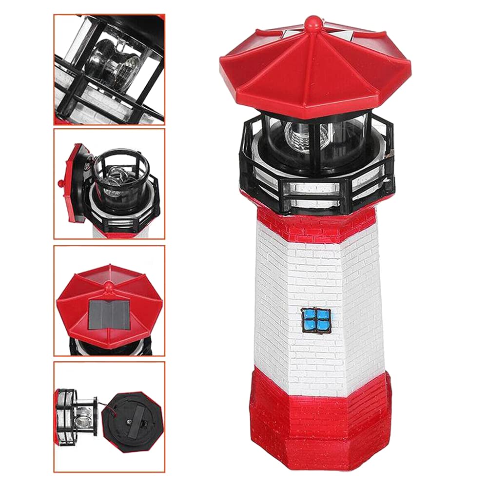 Solar Lighthouse Outdoor Decor with Rotating Beacon W73979
