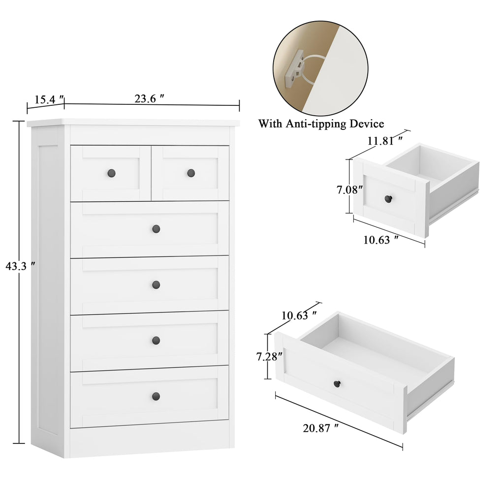 White 6 Drawer Wood Dresser V71235