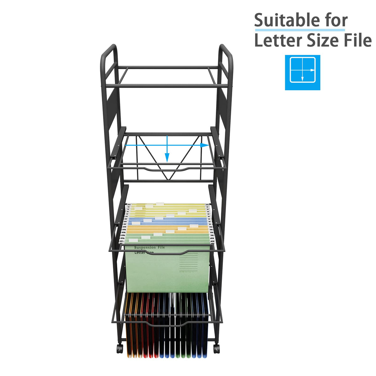 4-Tier Metal File Cart with Wheels X9559