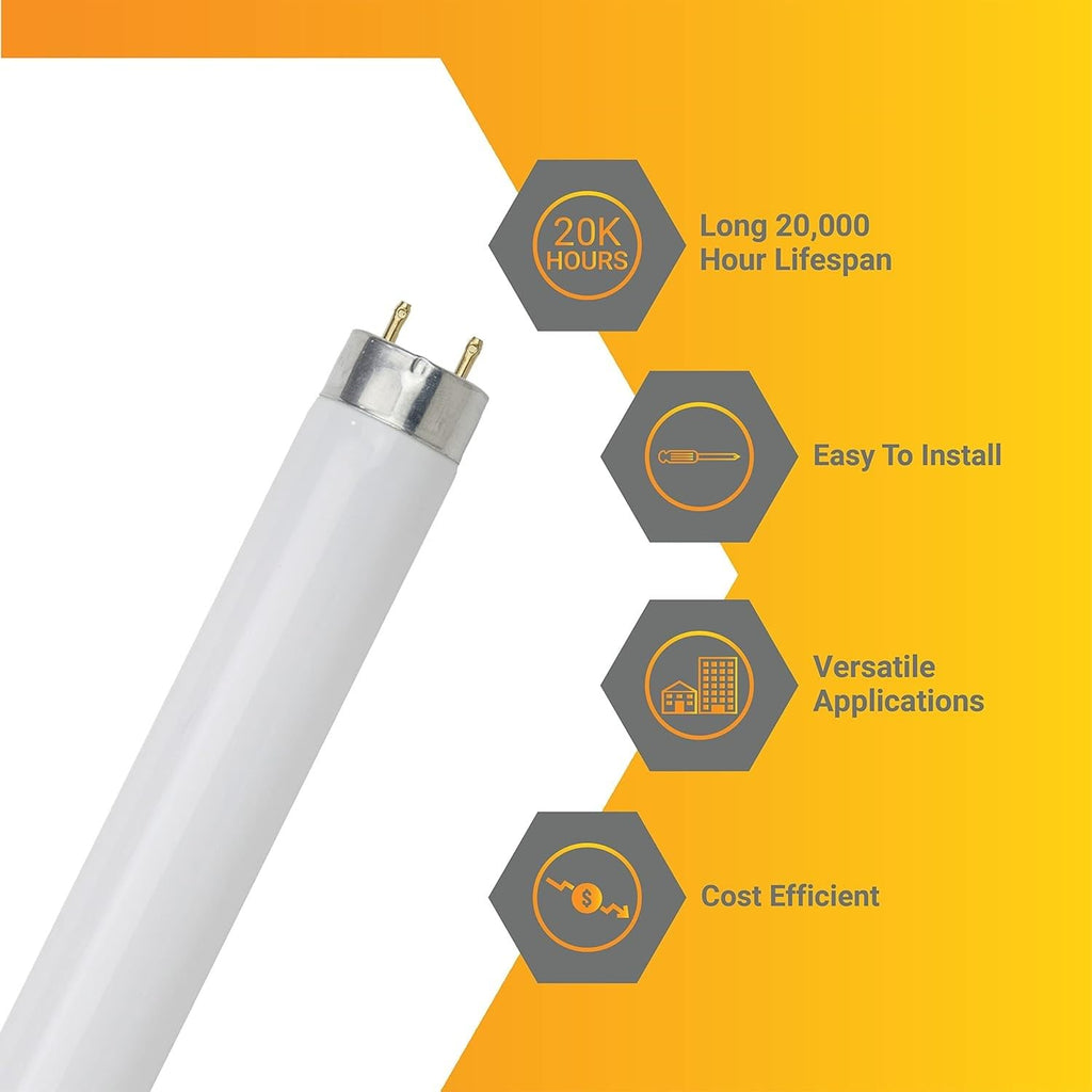 24 Inch T8 Fluorescent Tube Light Bulb 17W 1400 Lumens 3000K Soft White G13 Medium Bi-Pin Base 2 Foot Straight Linear Lamp Pack of 30 K31471