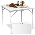 34" White Square Folding Plastic Table with Carrying Handle Q394