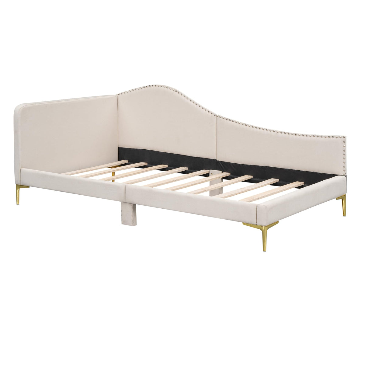 Twin Size Beige Linen Upholstered Daybed with Headboard P250