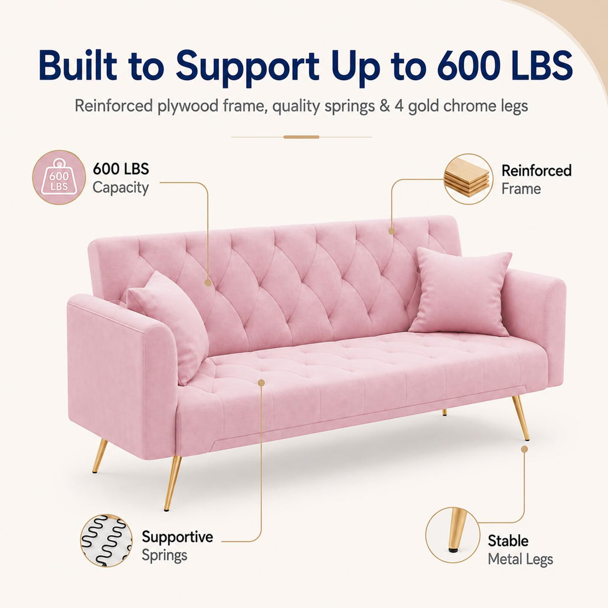 Pink Velvet Futon Sofa Bed T387319