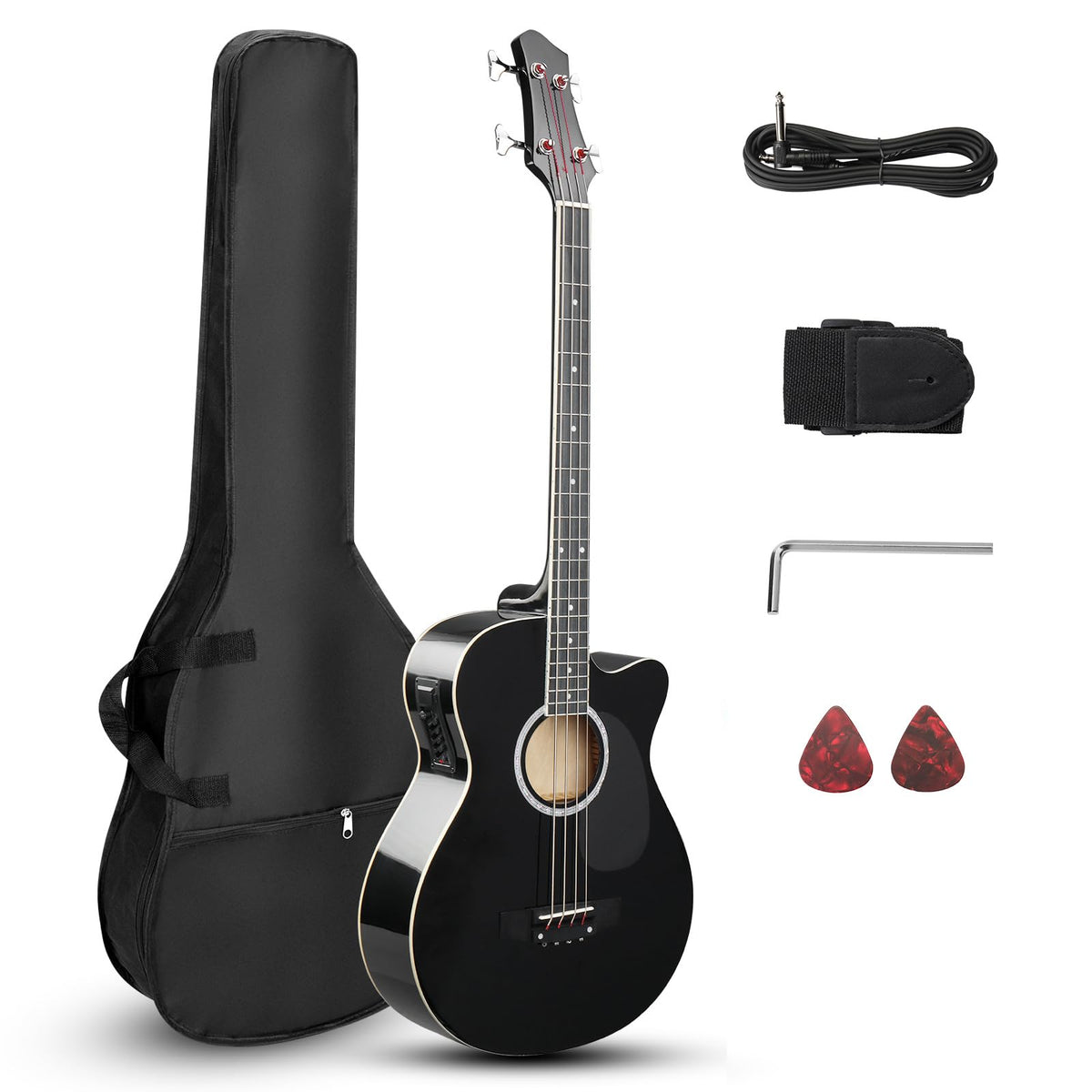 4 String Full Size Black Acoustic Bass Guitar H61916