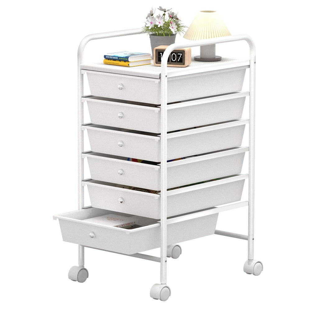 White 6 Tier Rolling Storage Cart with 6 Drawers Q452