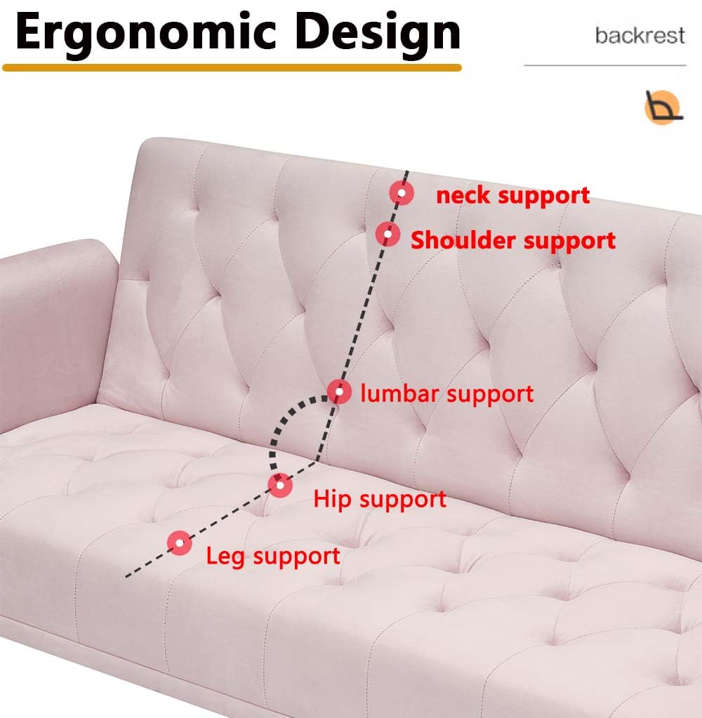 Pink Velvet Futon Sofa Bed T387319