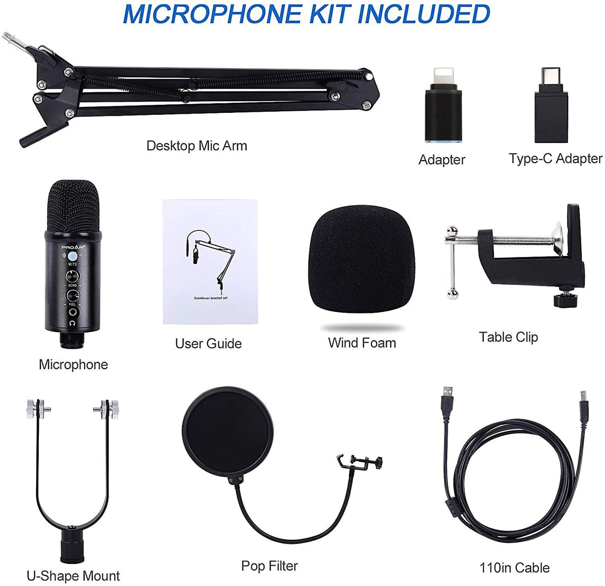 USB Condenser Microphone Kit with Boom Arm K525345
