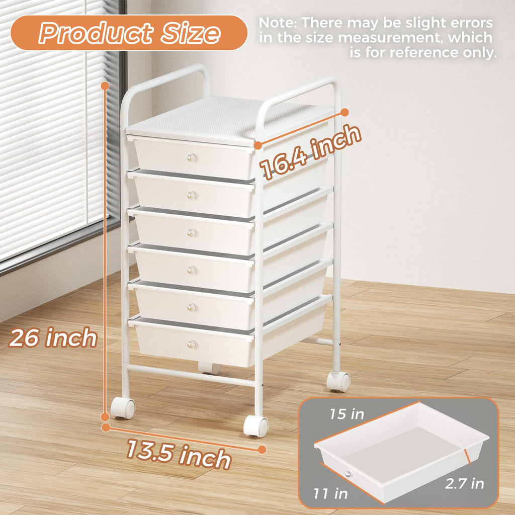 White 6 Tier Rolling Storage Cart with 6 Drawers Q452