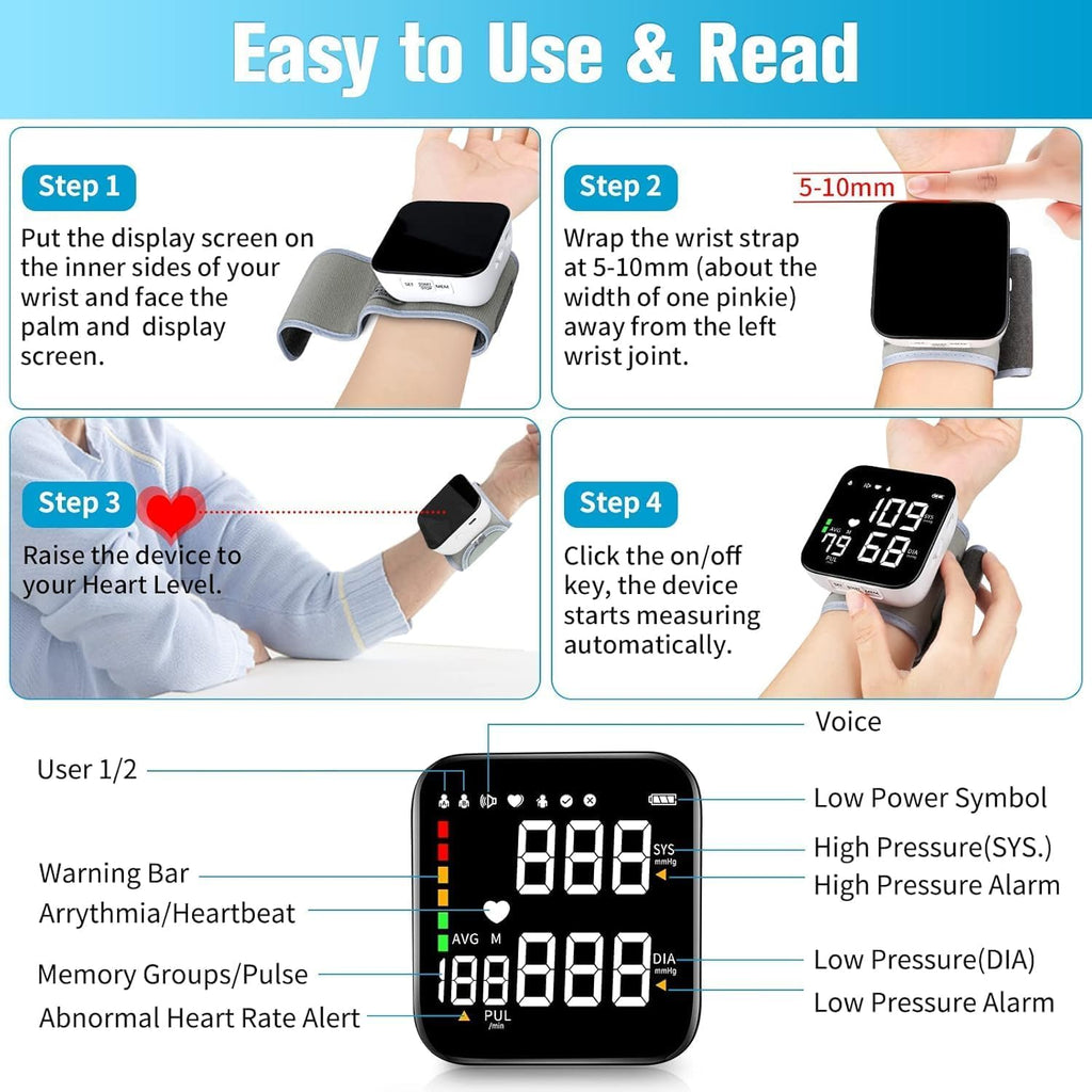 Wrist Blood Pressure Monitor with 90X2 Readings Memory I27592