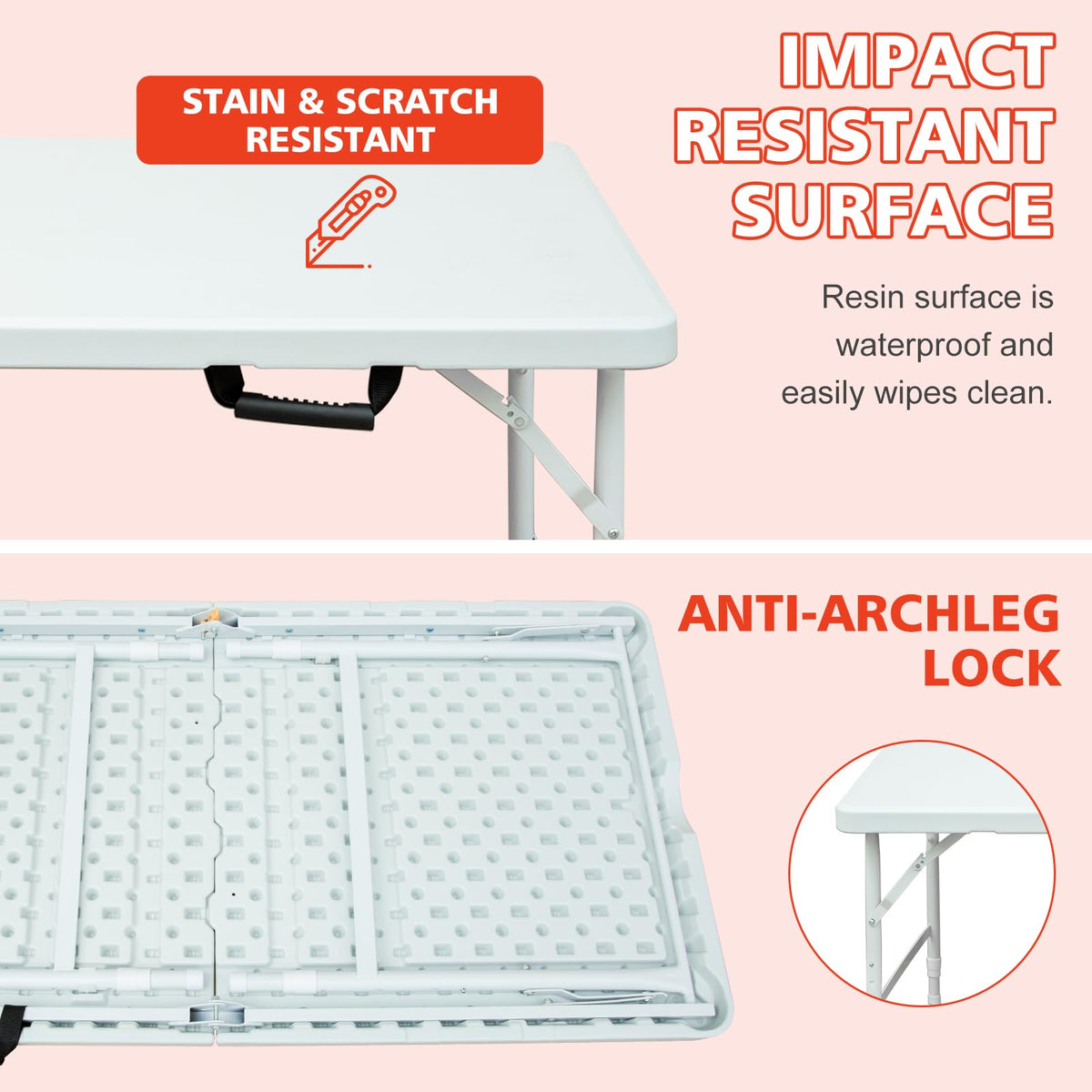 4Ft Portable Folding Table White O49760