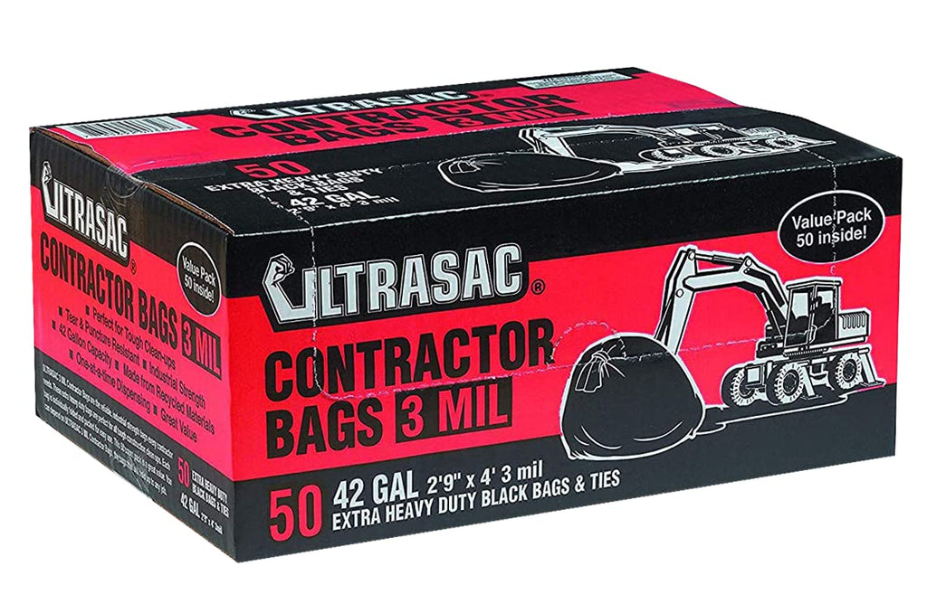 Heavy Duty 50 Pack 42 Gallon 3 MIL Black Contractor Bags L49972